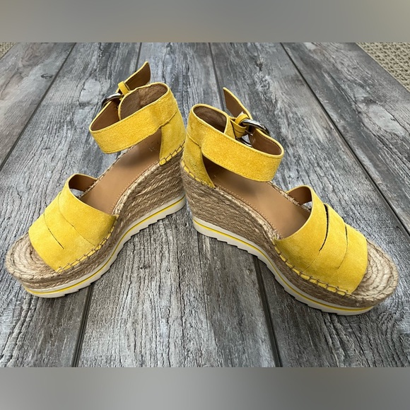 Marc Fisher Yellow Suede Espadrille Wedged Sandals - 6.5 M - Picture 1 of 8